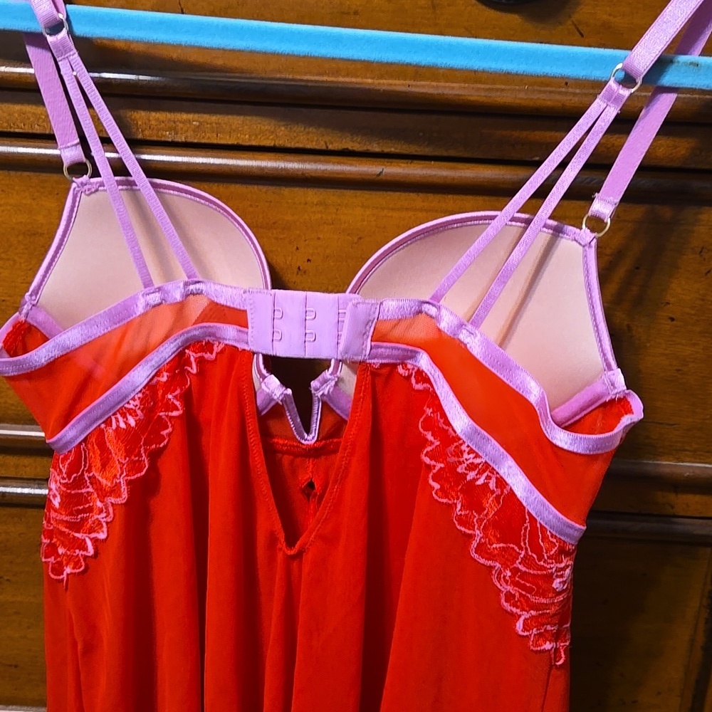 Auden Red and Lilac Floral Babydoll Lingerie Top Size XS - Picture 4 of 5